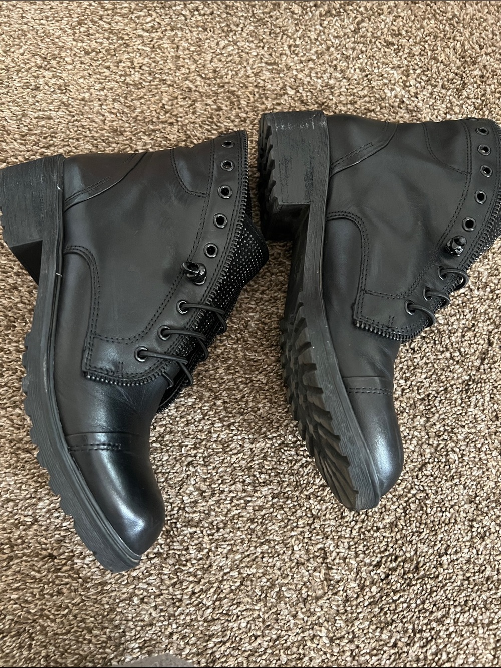 Gianni Bini Black Leather Ankle Boots with Studded Tongue - Picture 3 of 10